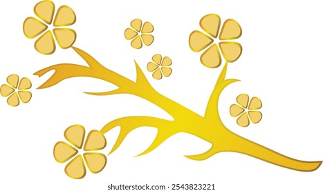 Ochna blossom (flor de damasco) ilustração vetor plana. Arte e Ilustração