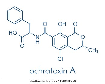 Ochratoxin A mycotoxin molecule. Skeletal formula.
