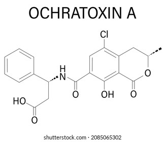 Ochratoxin A mycotoxin molecule. Skeletal formula.