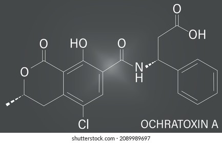 Ochratoxin A mycotoxin molecule. Skeletal formula.