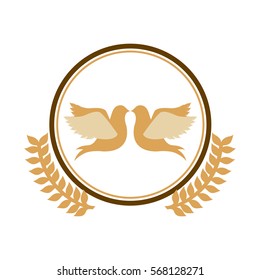 ochre circular border with olive branch and pigeons