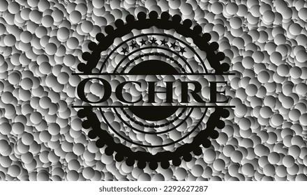 Emblema oscuro ocre con fondo de burbujas grises. Retro. Ilustración vectorial. Detallado. 