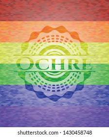 Ochre emblem on mosaic background with the colors of the LGBT flag