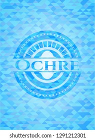 Ochre light blue emblem with triangle mosaic background