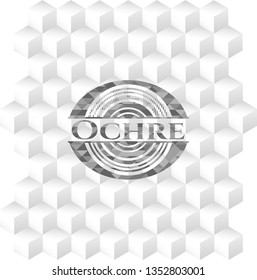 Ochre realistic grey emblem with cube white background