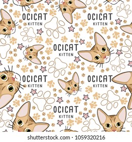Ocicat : Cat breed collection : Seamless Pattern : Vector Illustration
