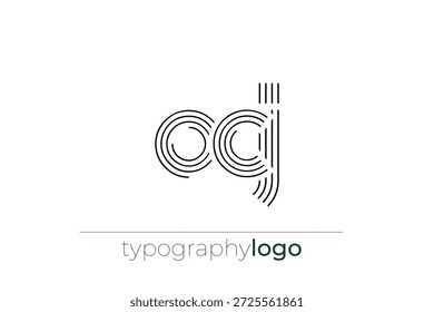 Logótipo da tipografia geométrica moderna do OCJ. Composição moderna e elegante com uma ilustração de logotipo de tipografia monocromática projetada com linhas intrincadas.