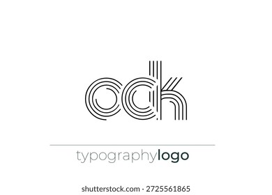 Logótipo da tipografia geométrica moderna OCK. Composição moderna e elegante com uma ilustração de logotipo de tipografia monocromática projetada com linhas intrincadas.