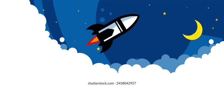 ocket flight in the night sky - vector illustration, background, banner, illustration	