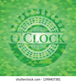 O'Clock green emblem with mosaic background. Vector Illustration. Detailed.