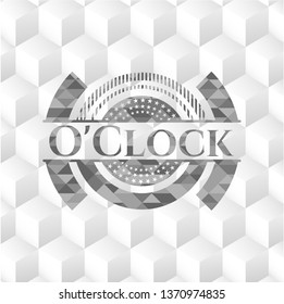 O'Clock grey emblem with geometric cube white background