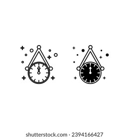 O'clock, Happy New Year! . Linear style pictogram and black fill, isolated on white. Isolated on white background,editable. Vector illustration