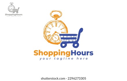 O'clock logo design  combined with shopping cart. vector