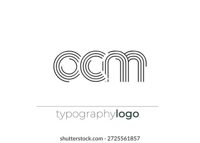 Logotipo da tipografia geométrica moderna do OCM. Composição moderna e elegante com uma ilustração de logotipo de tipografia monocromática projetada com linhas intrincadas.