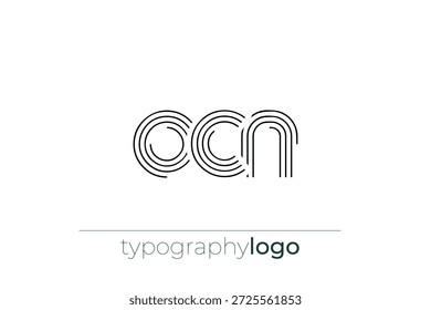 Logotipo da tipografia geométrica moderna da OCN. Composição moderna e elegante com uma ilustração de logotipo de tipografia monocromática projetada com linhas intrincadas.