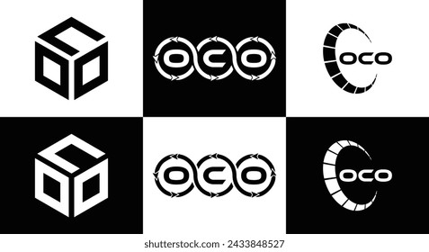 OCO logo. O C O design. White OCO letter. OCO, O C O letter logo design. Initial letter OCO linked circle uppercase monogram logo.