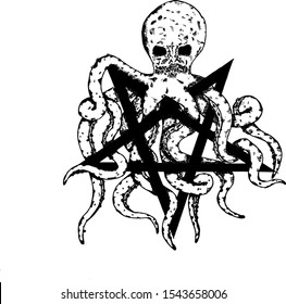 ocotopus and pentagram, black and white