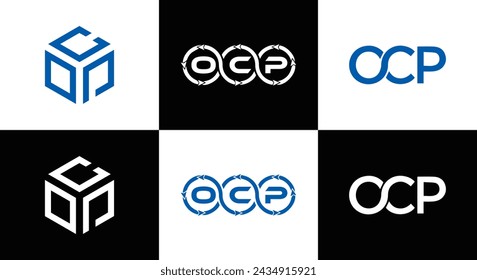 OCP logo. O C P design. White OCP letter. OCP, O C P letter logo design. Initial letter OCP linked circle uppercase monogram logo.