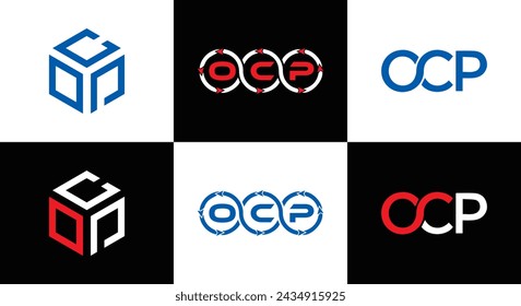 OCP logo. O C P design. White OCP letter. OCP, O C P letter logo design. Initial letter OCP linked circle uppercase monogram logo.