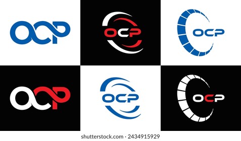 OCP logo. O C P design. White OCP letter. OCP, O C P letter logo design. Initial letter OCP linked circle uppercase monogram logo.