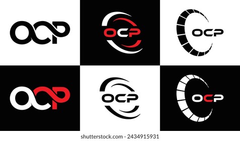 OCP logo. O C P design. White OCP letter. OCP, O C P letter logo design. Initial letter OCP linked circle uppercase monogram logo.