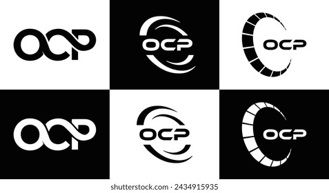 OCP logo. O C P design. White OCP letter. OCP, O C P letter logo design. Initial letter OCP linked circle uppercase monogram logo.