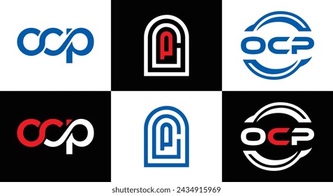 OCP logo. O C P design. White OCP letter. OCP, O C P letter logo design. Initial letter OCP linked circle uppercase monogram logo.