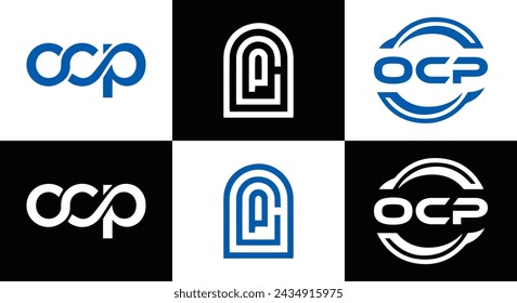 OCP logo. O C P design. White OCP letter. OCP, O C P letter logo design. Initial letter OCP linked circle uppercase monogram logo.