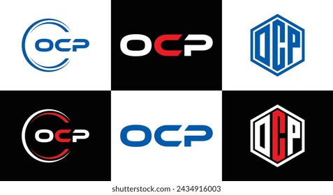 OCP logo. O C P design. White OCP letter. OCP, O C P letter logo design. Initial letter OCP linked circle uppercase monogram logo.