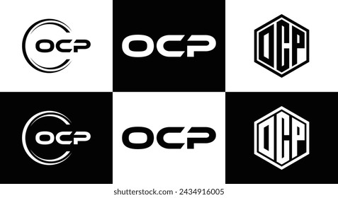 OCP logo. O C P design. White OCP letter. OCP, O C P letter logo design. Initial letter OCP linked circle uppercase monogram logo.