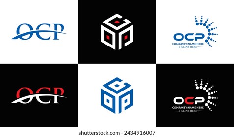 OCP logo. O C P design. White OCP letter. OCP, O C P letter logo design. Initial letter OCP linked circle uppercase monogram logo.