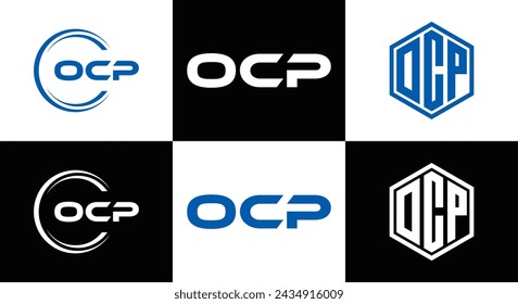 OCP logo. O C P design. White OCP letter. OCP, O C P letter logo design. Initial letter OCP linked circle uppercase monogram logo.