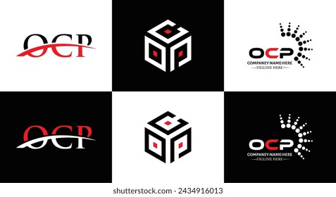 OCP logo. O C P design. White OCP letter. OCP, O C P letter logo design. Initial letter OCP linked circle uppercase monogram logo.