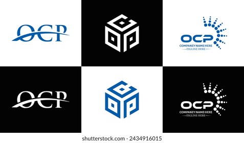 OCP logo. O C P design. White OCP letter. OCP, O C P letter logo design. Initial letter OCP linked circle uppercase monogram logo.