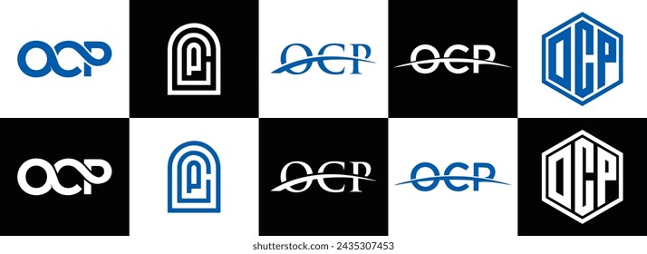 OCP logo. O C P design. White OCP letter. OCP, O C P letter logo design. Initial letter OCP linked circle uppercase monogram logo.