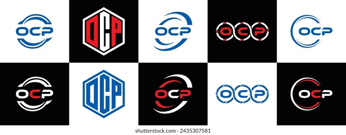 OCP logo. O C P design. White OCP letter. OCP, O C P letter logo design. Initial letter OCP linked circle uppercase monogram logo.