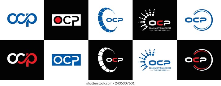 OCP logo. O C P design. White OCP letter. OCP, O C P letter logo design. Initial letter OCP linked circle uppercase monogram logo.