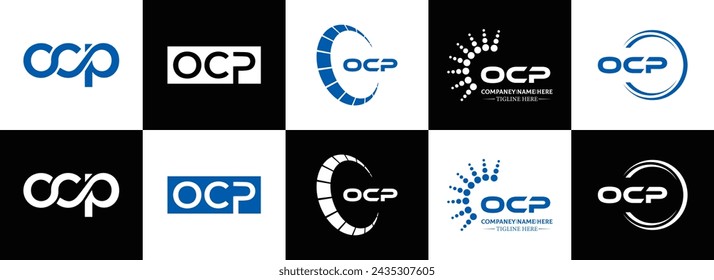 OCP logo. O C P design. White OCP letter. OCP, O C P letter logo design. Initial letter OCP linked circle uppercase monogram logo.