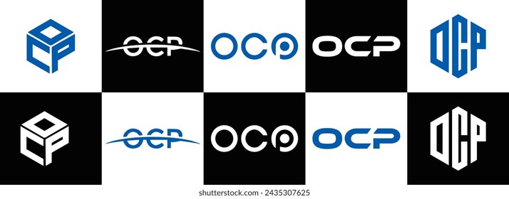 OCP logo. O C P design. White OCP letter. OCP, O C P letter logo design. Initial letter OCP linked circle uppercase monogram logo.