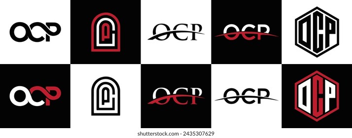 OCP logo. O C P design. White OCP letter. OCP, O C P letter logo design. Initial letter OCP linked circle uppercase monogram logo.