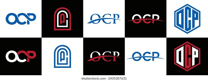 OCP logo. O C P design. White OCP letter. OCP, O C P letter logo design. Initial letter OCP linked circle uppercase monogram logo.