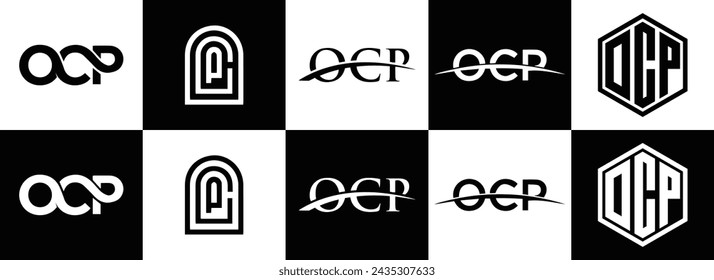 OCP logo. O C P design. White OCP letter. OCP, O C P letter logo design. Initial letter OCP linked circle uppercase monogram logo.