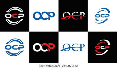 OCP logo. O C P design. White OCP letter. OCP, O C P letter logo design. Initial letter OCP linked circle uppercase monogram logo.