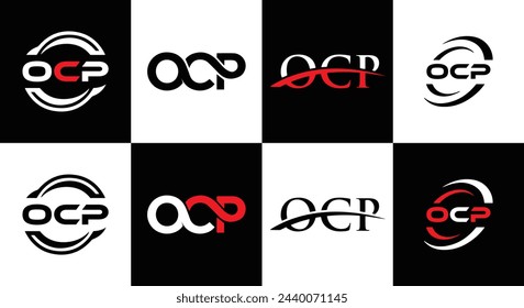 OCP logo. O C P design. White OCP letter. OCP, O C P letter logo design. Initial letter OCP linked circle uppercase monogram logo.