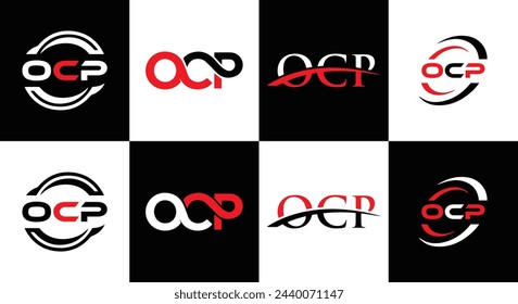 OCP logo. O C P design. White OCP letter. OCP, O C P letter logo design. Initial letter OCP linked circle uppercase monogram logo.