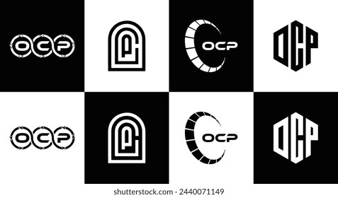 OCP logo. O C P design. White OCP letter. OCP, O C P letter logo design. Initial letter OCP linked circle uppercase monogram logo.