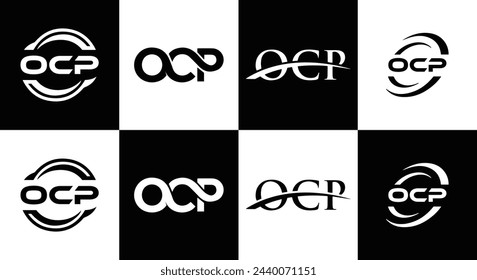 OCP logo. O C P design. White OCP letter. OCP, O C P letter logo design. Initial letter OCP linked circle uppercase monogram logo.