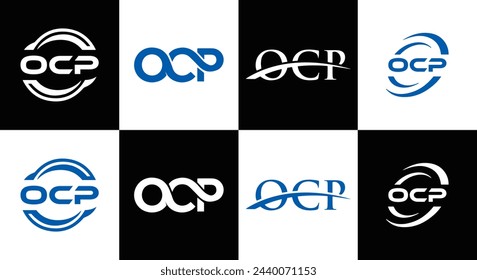 OCP logo. O C P design. White OCP letter. OCP, O C P letter logo design. Initial letter OCP linked circle uppercase monogram logo.