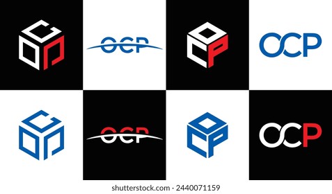 OCP logo. O C P design. White OCP letter. OCP, O C P letter logo design. Initial letter OCP linked circle uppercase monogram logo.