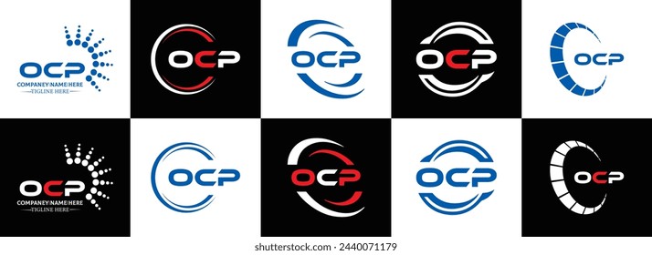 OCP logo. O C P design. White OCP letter. OCP, O C P letter logo design. Initial letter OCP linked circle uppercase monogram logo.